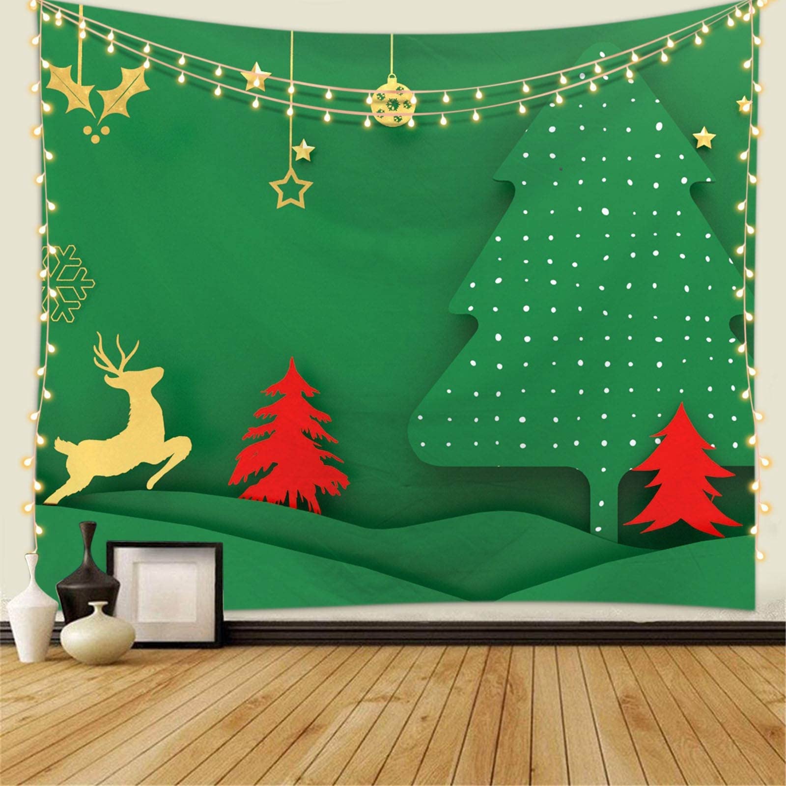 Natale Addobbi Room Tapestry Albero di Natale per Soggiorno Camera da Letto Dormitorio Murale Decorazione,Festa Sfondo, 200x200CM