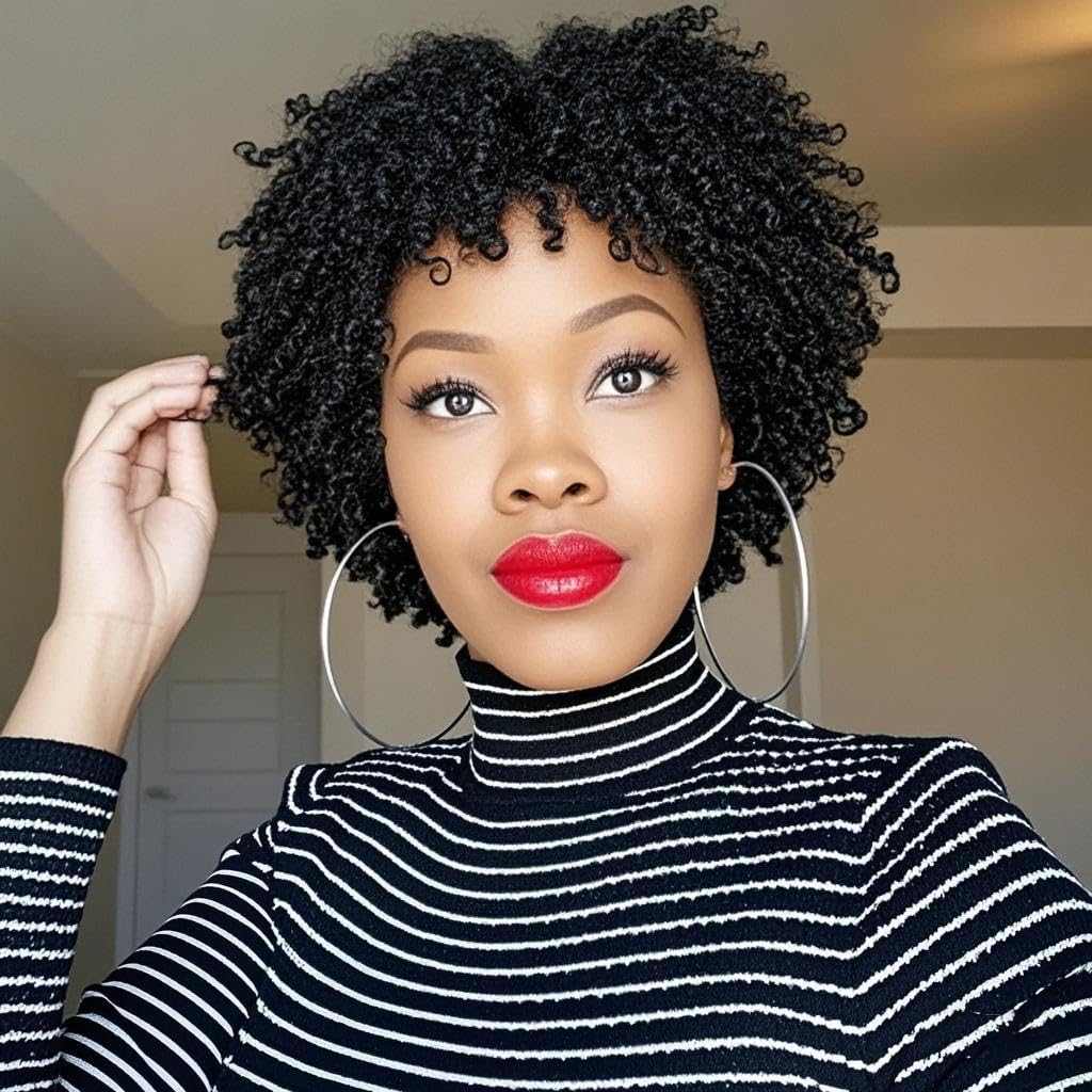Kinky Curly Wig Human Hair 13x4 Lace Front Wigs 12 Inch Afro Wigs for Black Women Brazilian Remy Hair Glueless Wig Natural Black