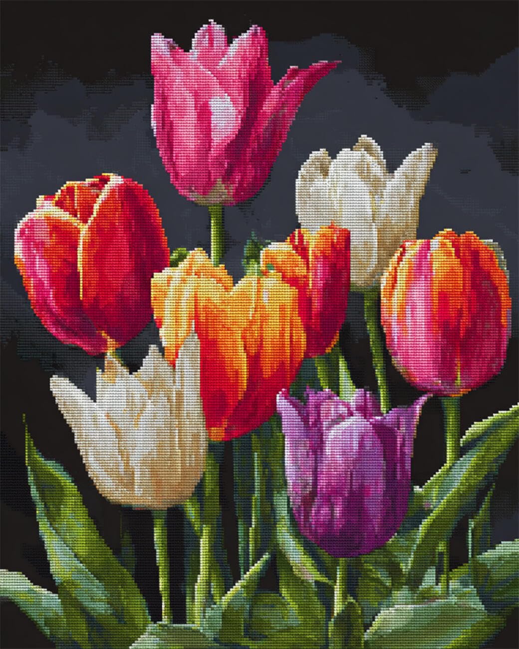 AMBATTERY Flowers DIY Beaded Cross Stitch Kit Colorful Tulips Cross Stitch Needlepoint Handcraft Tapestry Kit Beaded Stitching Pattern 3D Embroidery Set 40x50cm