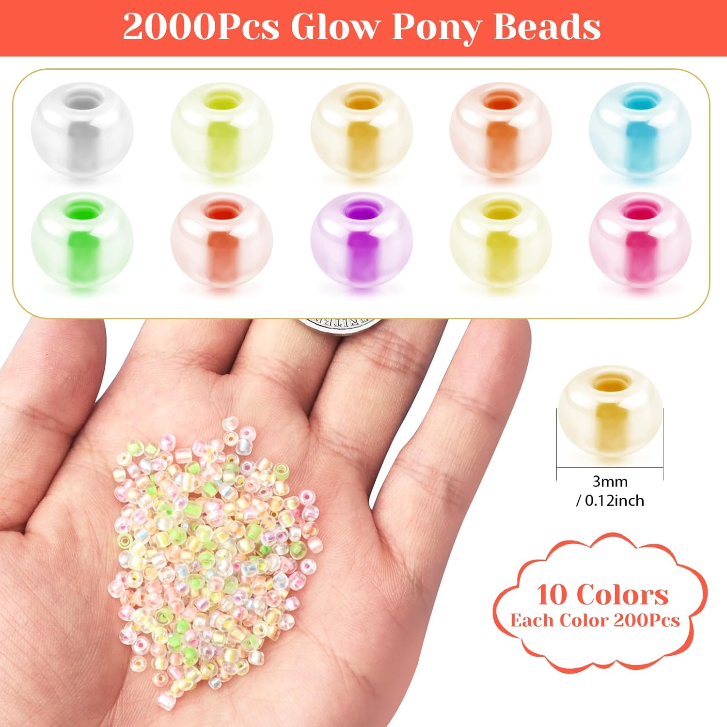 2000Pcs Glow Seed Beads for Adults Colorful Glow in The Dark Glass Seed Beads 3mm Spacer Loose Beads Bulk Round Bead for DIY Bracelet Necklaces Craft Jewelry Making Supplies - Image 3