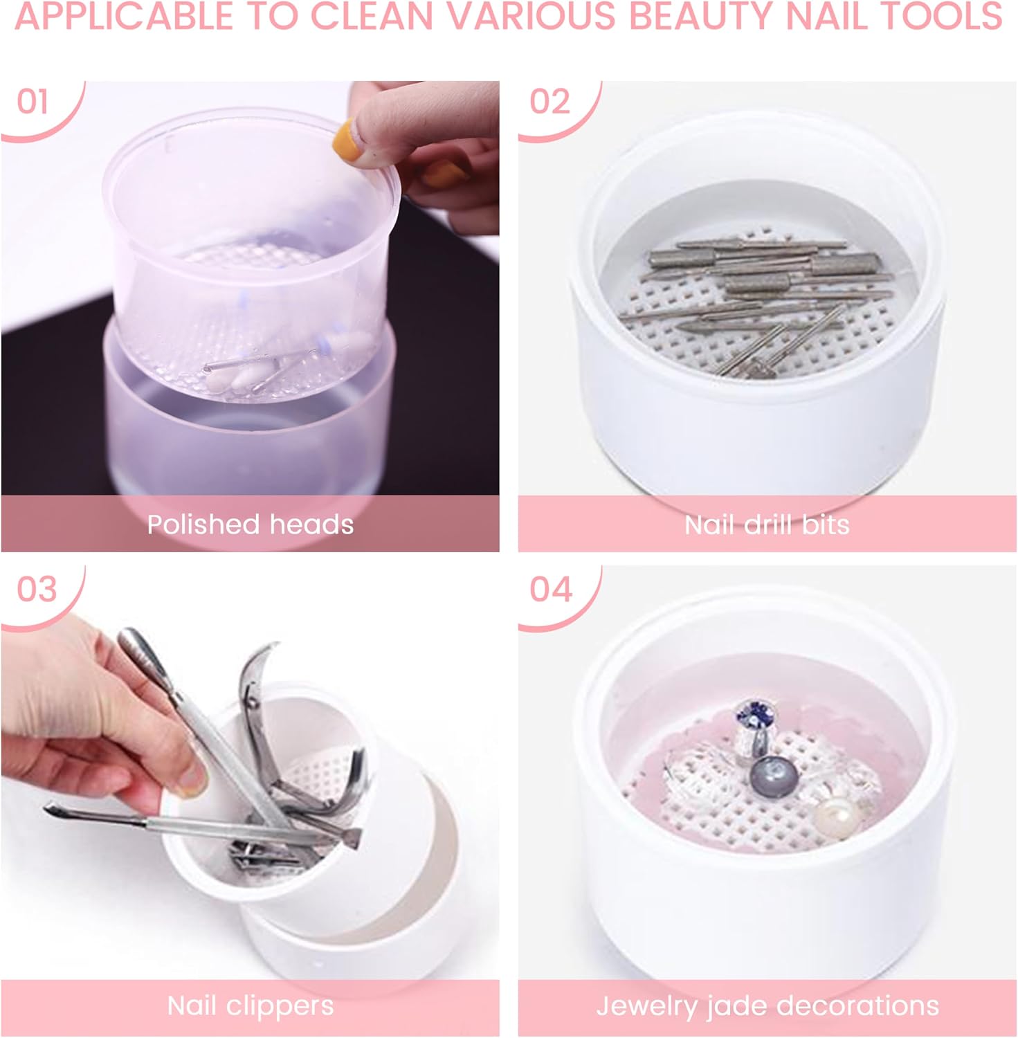 Nail Tool Sterilizers Nail Soaking Tray Box Cleaner Pot for Scissors Tweezers Nail Art Tools Manicure Soaking Tray Clean Box Nail Drill Bits Clean Box -Clear