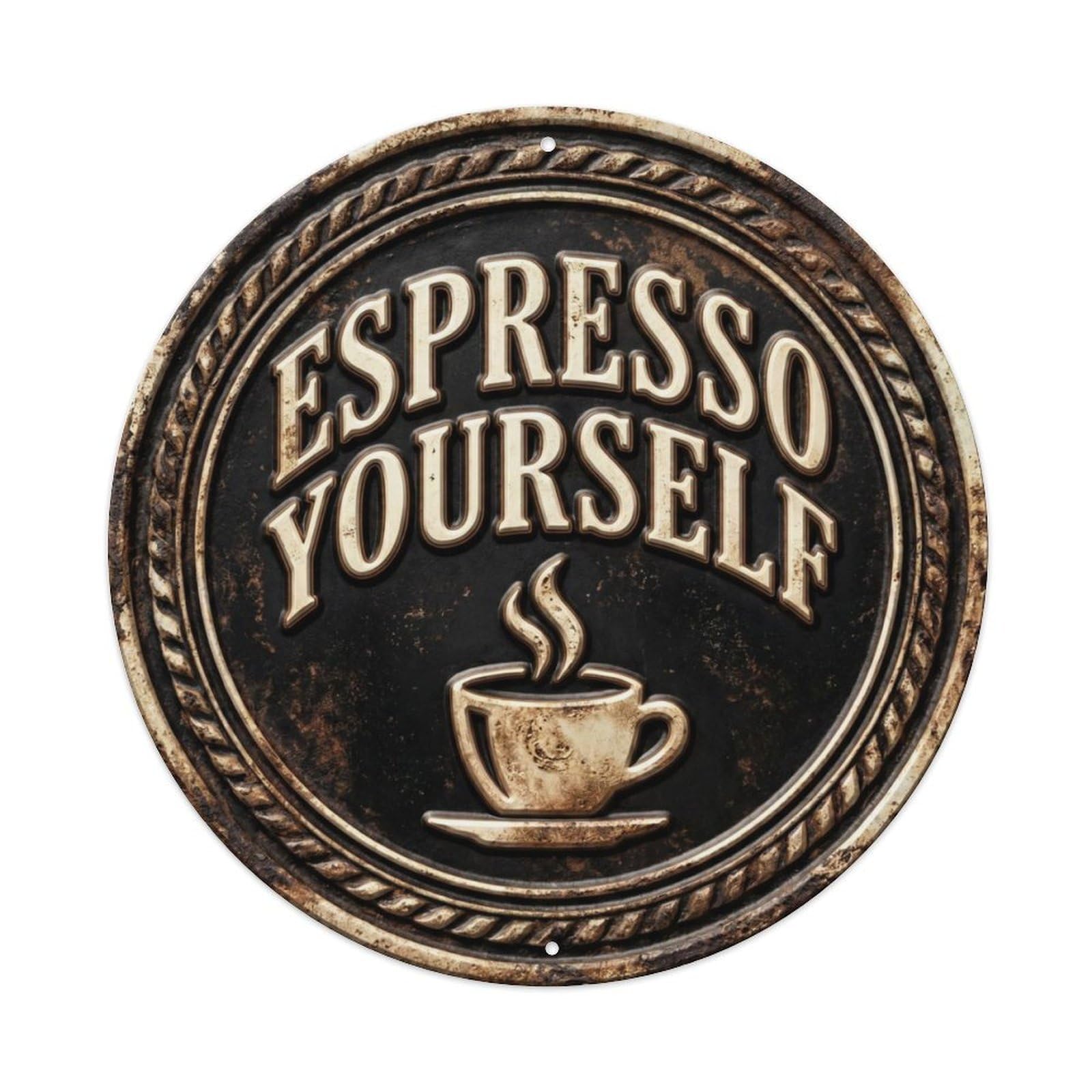 Espresso Yourself Classic Garage Accessory Retro Slogans Vintage Metal Tin Sign Plaque Wall Decor for Cafe, Club, Garden Round Metal Poster 8x8Inch