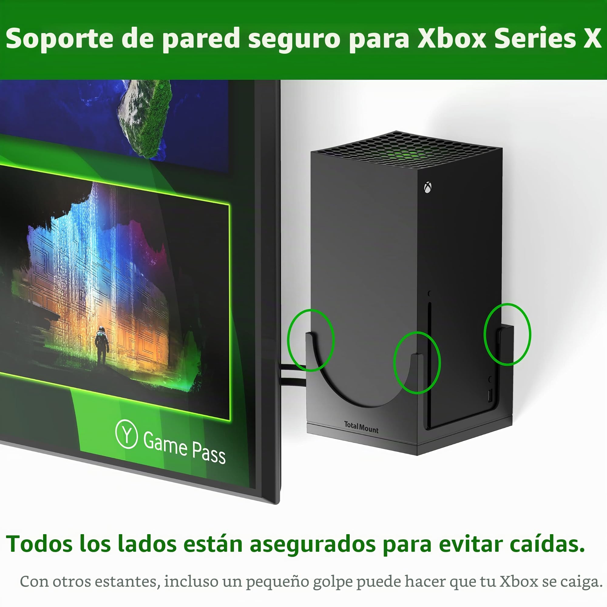 TotalMount Soporte de Pared para la Consola Xbox Series X con gestión del Calor y Clip de Seguridad Negro