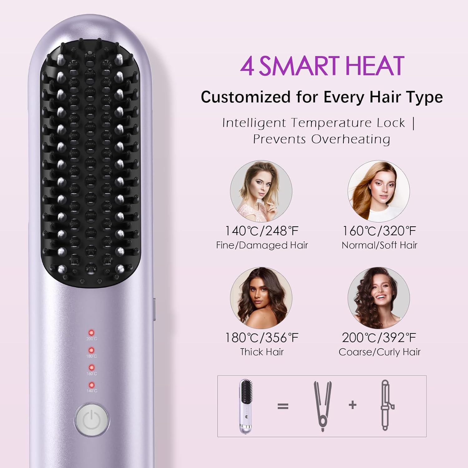 New Go Brush Pro 2026 Cordless Hair Straightener Brush, 280M Dual-Pole Ions, 1-Min MCH Fast Heat, 4000mAh 45-Min Runtime,TSA Mini& Travel,Auto Shut-Off,121 Teeth For Anti-Scald Frizz-Free Salon Smooth