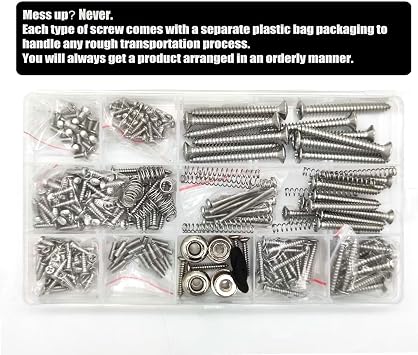 Guitar Screws Kit 304 Stainless Steel Luthier Parts-kit for Tele/Strat/SQ,Switch,Tuner,Machine Head, Neck Plate,Pickguard,Guitar Strap End Pins,Pickup,Bridge,Guitar DIY Kit(Metric, Chrome)