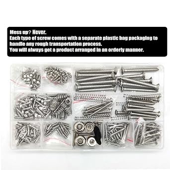 Guitar Screws Kit, Guitar Hardware Luthier Parts-kit for Tele/Strat/SQ,Switch,Tuner,Machine Head, Neck Plate,Pickguard,Guitar Strap End Pins,Pickup,Bridge,Guitar DIY KitMetric, Chrome