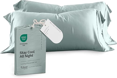 Olive + Crate Tencel - Fundas de almohada de eucalipto 100% Tencel Lyocell para personas que duermen con calor, hipoalergénicas, absorben la