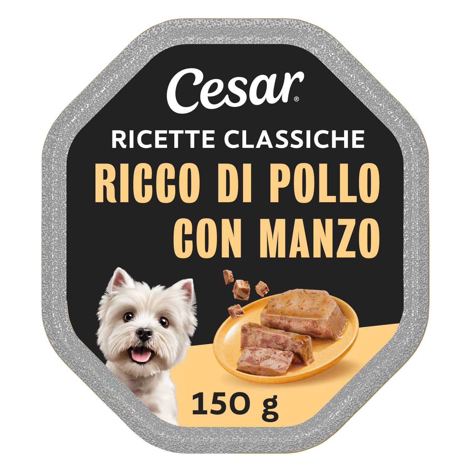 Cesar Ricette Classiche Cibo per Cane, con Pollo e Manzo Saporiti, 150 g, 14 Vaschette