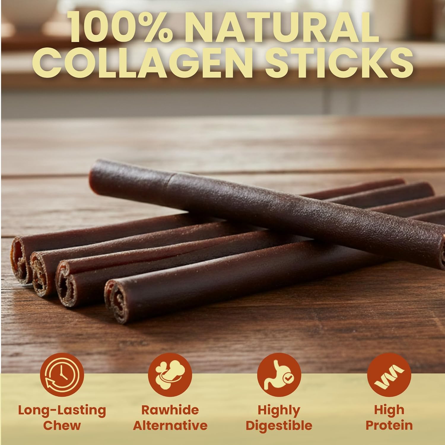 12 Pack 12 Inch Beef Collagen Sticks Chewable for Dogs – Rawhide Alternative Chews, Single Ingredient, Long Lasting Dental Treats, High Protein Natural Dog Chews for Medium to Large Dogs