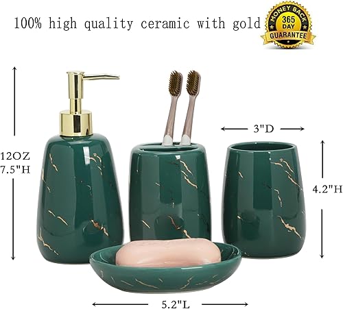 Miniatura 6 de Juego de 4 accesorios de baño, juego de baño de mármol negro y dorado para encimera, baño, decoración de apartamentos, regalo de cerámica para