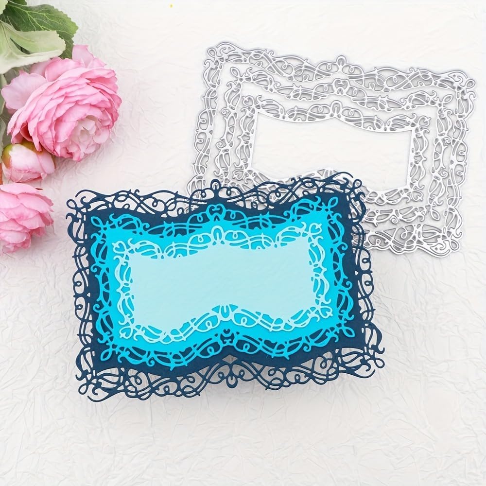 Lapoo 3D Backgrounds Frame Metal Cutting Die for Scrapbooking, New Geometric DIY Album Card Making Decor Paper Craft Metal Die Cuts Party Wedding Decorations (Striped Greeting Card 5.7 x 4.1 in)