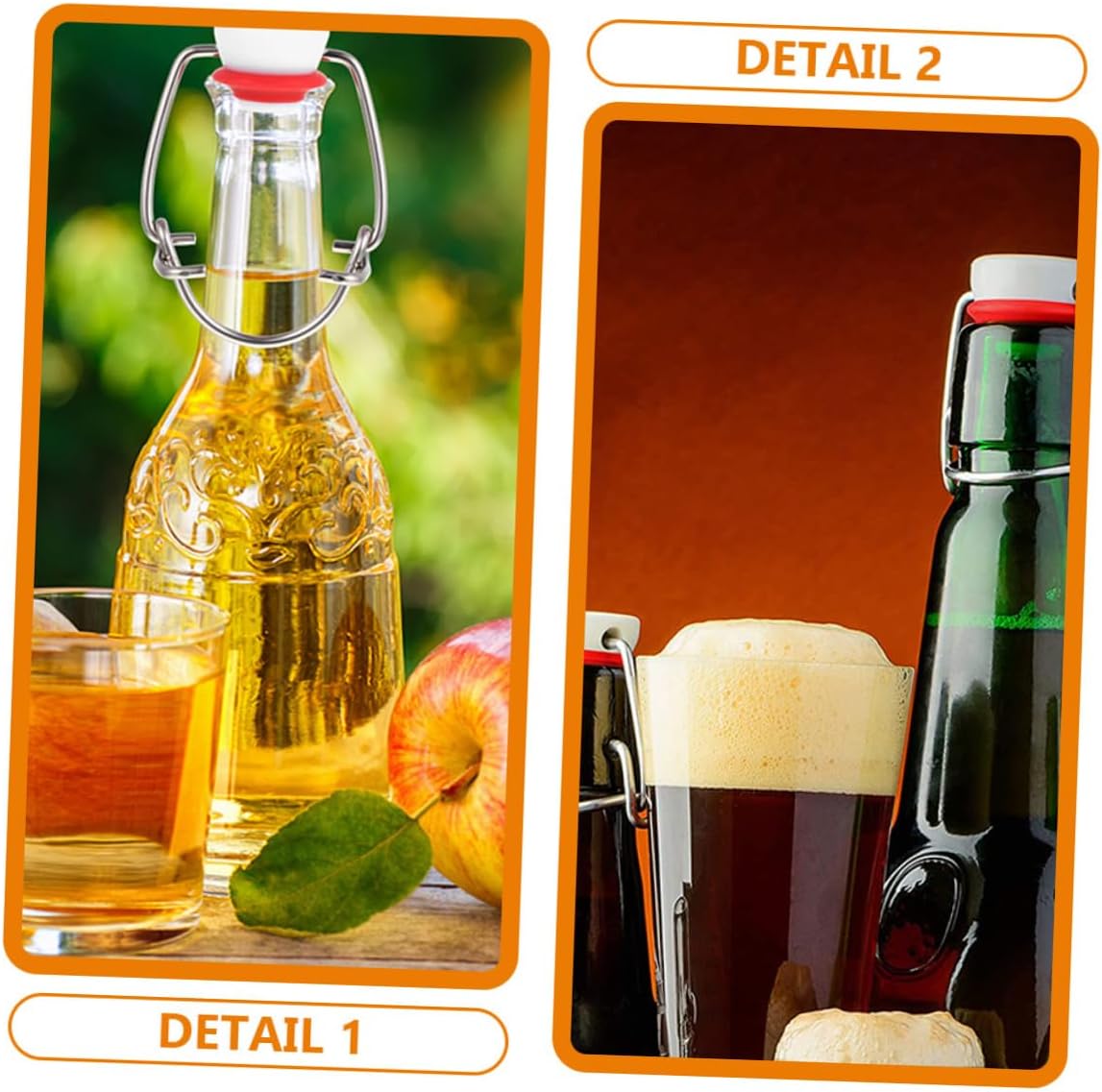 2pcs Crimson Top Bottle Caps Stainless Steel Flip Lid Sealing Stoppers with Half Gasket for Homebrew Glass Beer Bottles