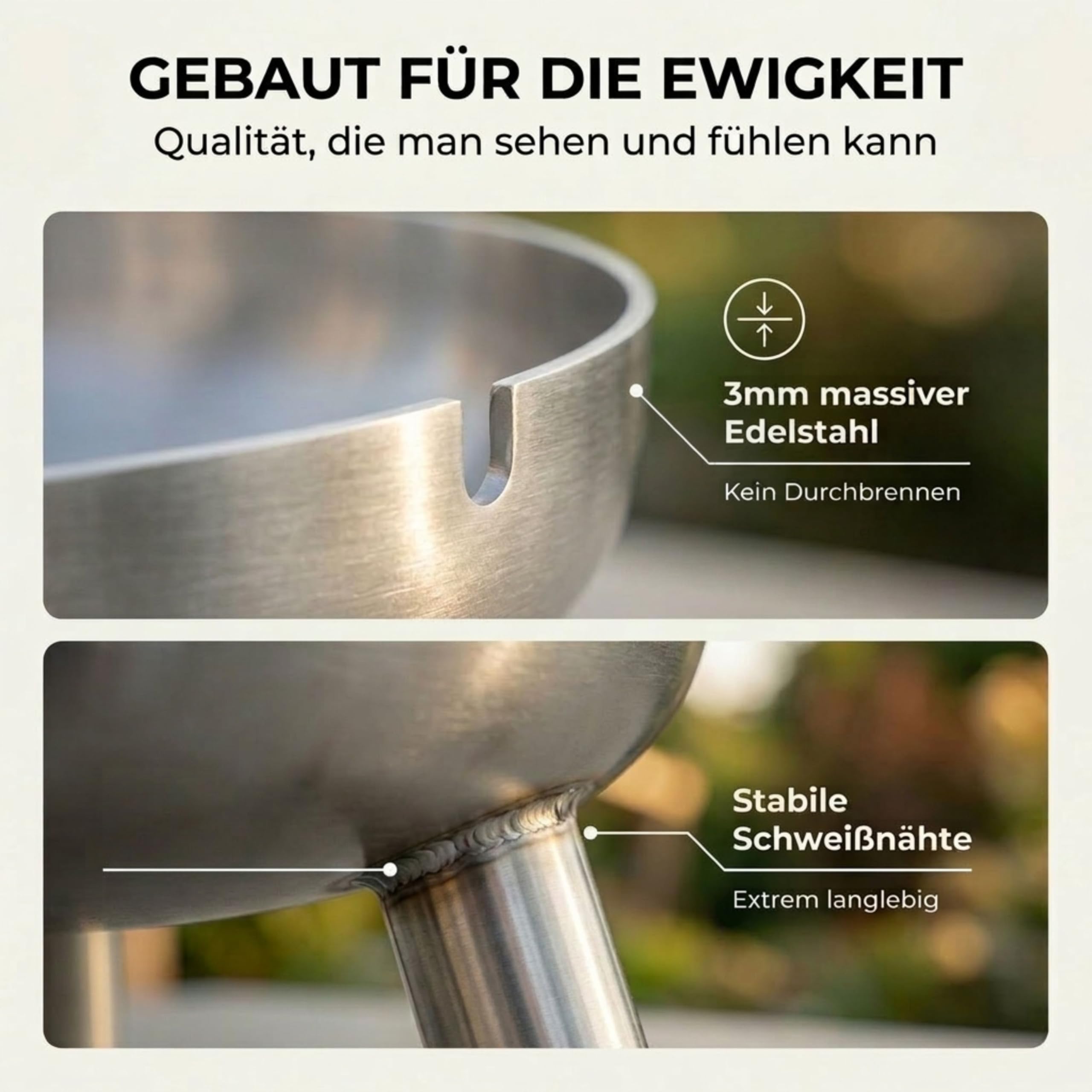 Feuerschale 60 cm Edelstahl - Feuerschalen für den Garten - Feuerstelle Outdoor & Feuertonne - Feuerschale aus Edelstahl (Ø 60 cm F&H)