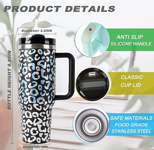 Miniatura 2 de Vaso de 40 onzas con asa y tapa con pajilla, taza de viaje de acero inoxidable, botella de agua, reutilizable, aislada al vacío, a prueba de