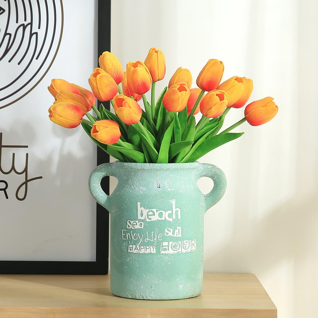 JUSTOYOU 10pcs Real Touch Latex Artificial Tulips Flowers Fake Tulips Flowers Wedding Bouquets for Wedding Home Garden Decoration (Orange) - Image 5