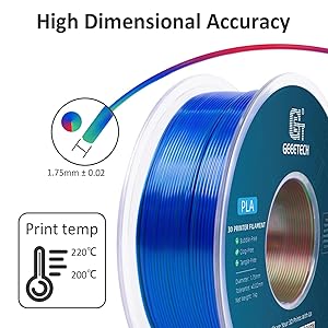 Geeetech Silk PLA Tri Color Filament 1.75mm 3D Printer Filament, Coextrusion Red Blue Green Tri-Colors Metal-Like Shiny Silk PLA Filament, 1kg (2.2lbs) 1 Spool, Dimensional Accuracy +/- 0.02 mm