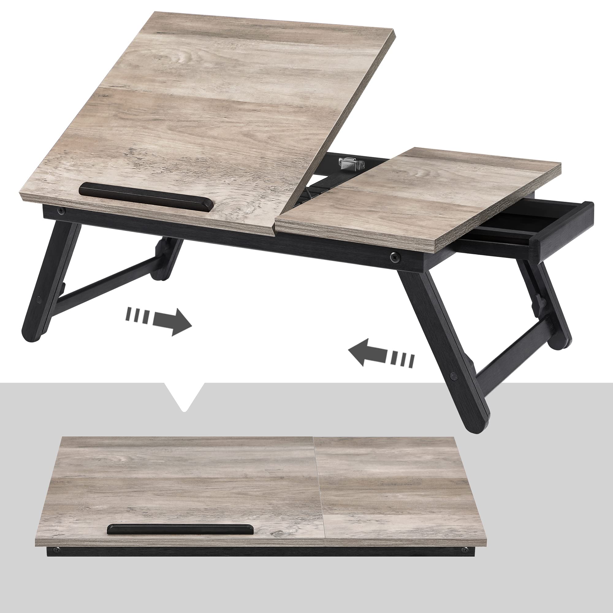 SONGMICS Laptoptafel Voor Bed – Verstelbare Hoek En Hoogte, Opvouwbaar Bamboe Bureau Met Lade, Zwart