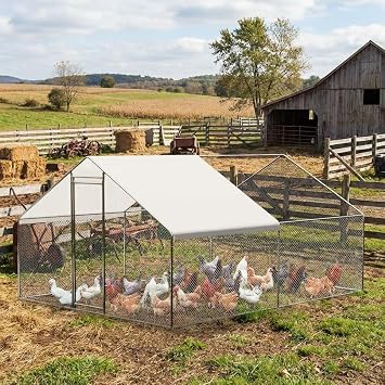 Large Metal Chicken Coop, Large Chicken Run, Walk-in Poultry Cage with Waterproof and Anti-Ultraviolet Cover for Outdoor Yard Farm Use 9.8 L x 13.1 W x 6.6 H