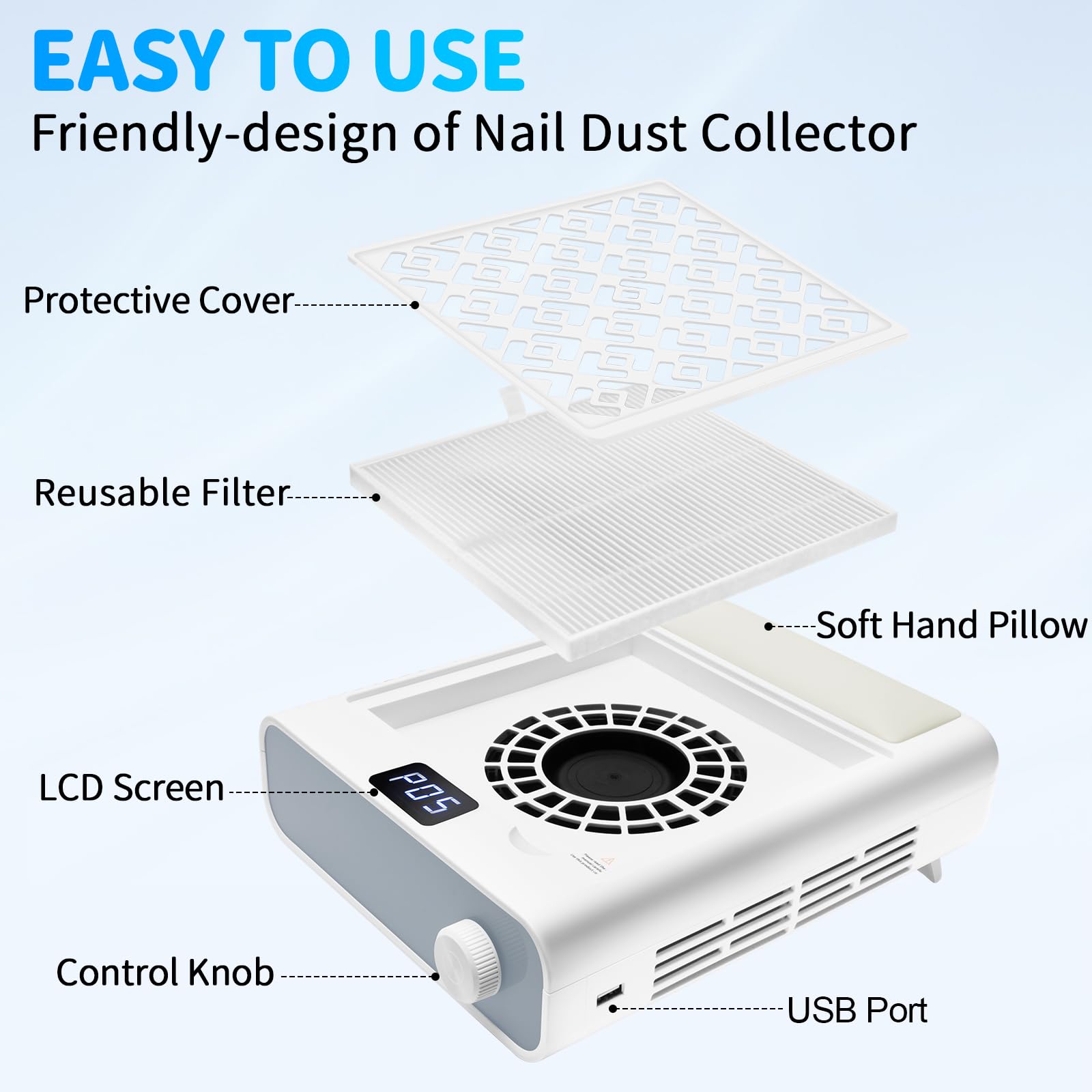 CGBE Staubabsaugung für Nägel 3600RPM, Nagelstaubsauger mit 2 Filtern-Weiß | Professionell Nagelstaubsauger mit Einstellbarer Geschwindigkeit und Wiederverwendbarem Filter, für Salon und Home Studio.