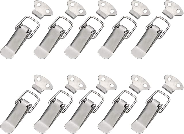 10 Set Spring Loaded Toggle Latch Hasp, Duck Billed Buckles Catch Clamp Clip for Door Window Furniture Hardware, Suit Drawer/Toolbox/Closet/Cabinet/Case Box, Silver