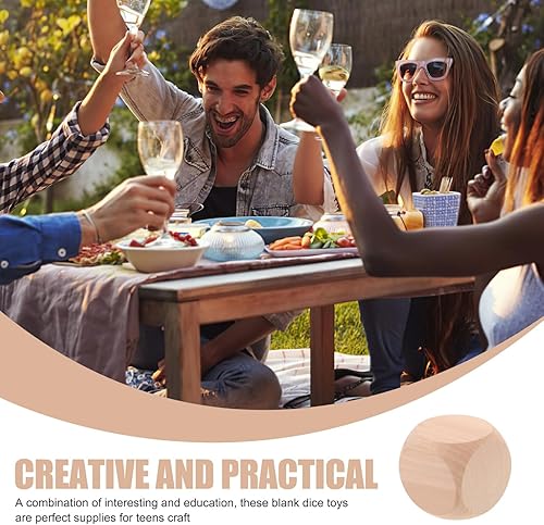 Miniatura 7 de EXCEART Dados de madera en blanco, 3 piezas de bloques cuadrados sin terminar, cubos de madera de 6 caras con esquinas redondeadas para proyectos de