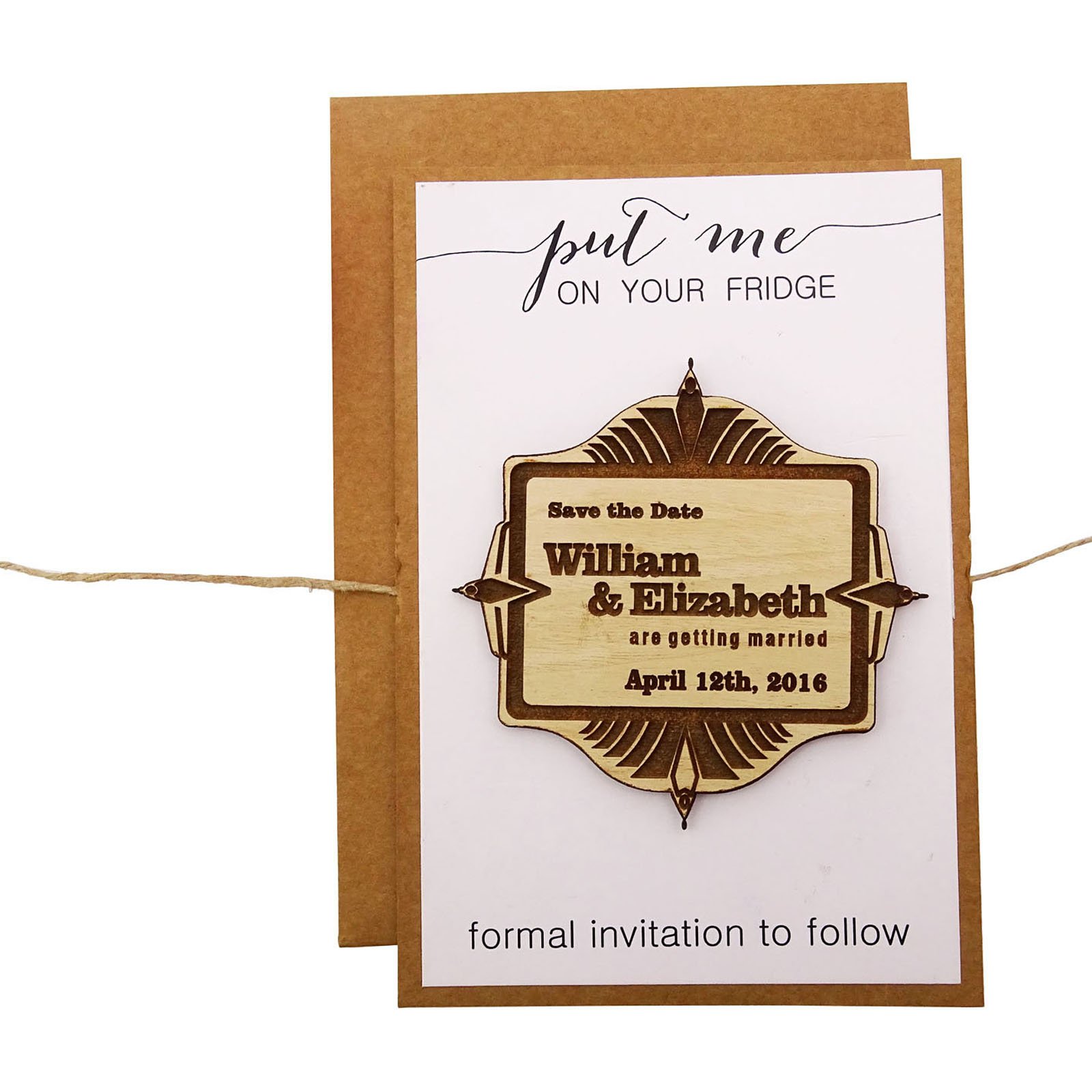 Darling Souvenir Boda Personalizada la Fecha Tarjetas 25 Rústico Tallado de Madera imanes con anuncios Sobres de la Boda