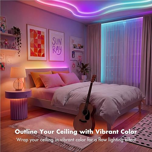 Vista 6 de Tira de luces LED – Tira de luz LED de sincronización de música de 65.6 pies – Decoración premium del hogar – Tira LED RGB multicolor con control
