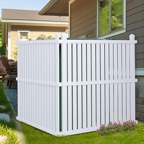 48"Hx48“W Privacy Fence Panels Screen Outside, Air Conditioner Fence Outdoor Garbage Trash Can Enclosure,2 White Vinyl Panels Kit with Metal Stake