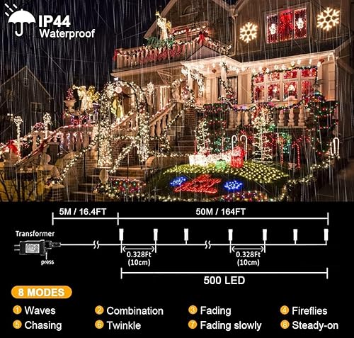 Miniatura 3 de kemooie 500 LED Christmas Lights, 164FT 8 Lighting Modes Plug in Waterproof LED String Lights for Outdoor Christmas Tree Birthday Christmas Wedding