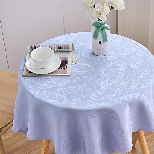 Miniatura 91 de Mantel Redondo Dorado Mantel de Mesa con Patrón de Hojas Borde Festoneado Sedoso Suave Impermeable Lavable 50 Pulgadas Cubierta de Mesa de Tela