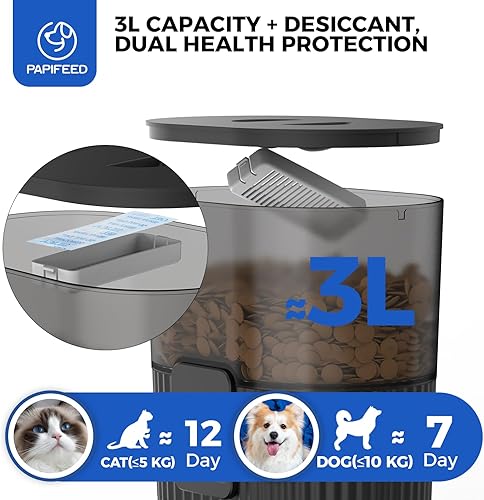 Miniatura 7 de PAPIFEED Comedero automático para gatos de 3 L/12 tazas, comedero WiFi de 2.4 G para mascotas con control de aplicación para alimentación remota,