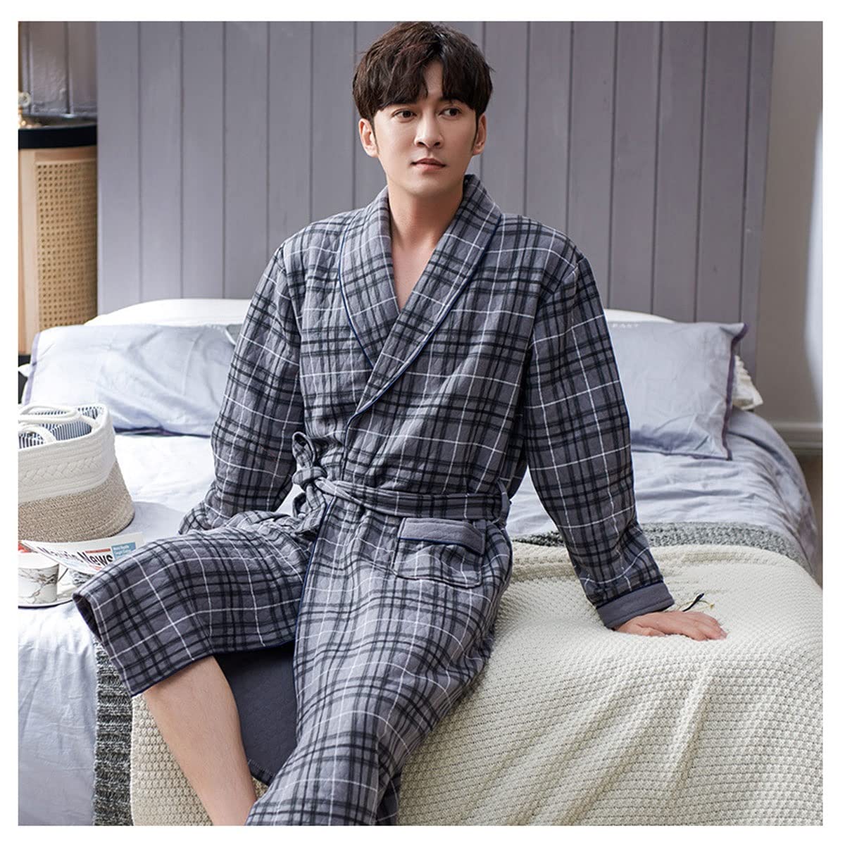 Accappatoio in Cotone da Uomo, Vestaglia con Abito da asporto Robe Leggera, for Gli Indumenti da Notte dell'hotel (Size : 3XL)