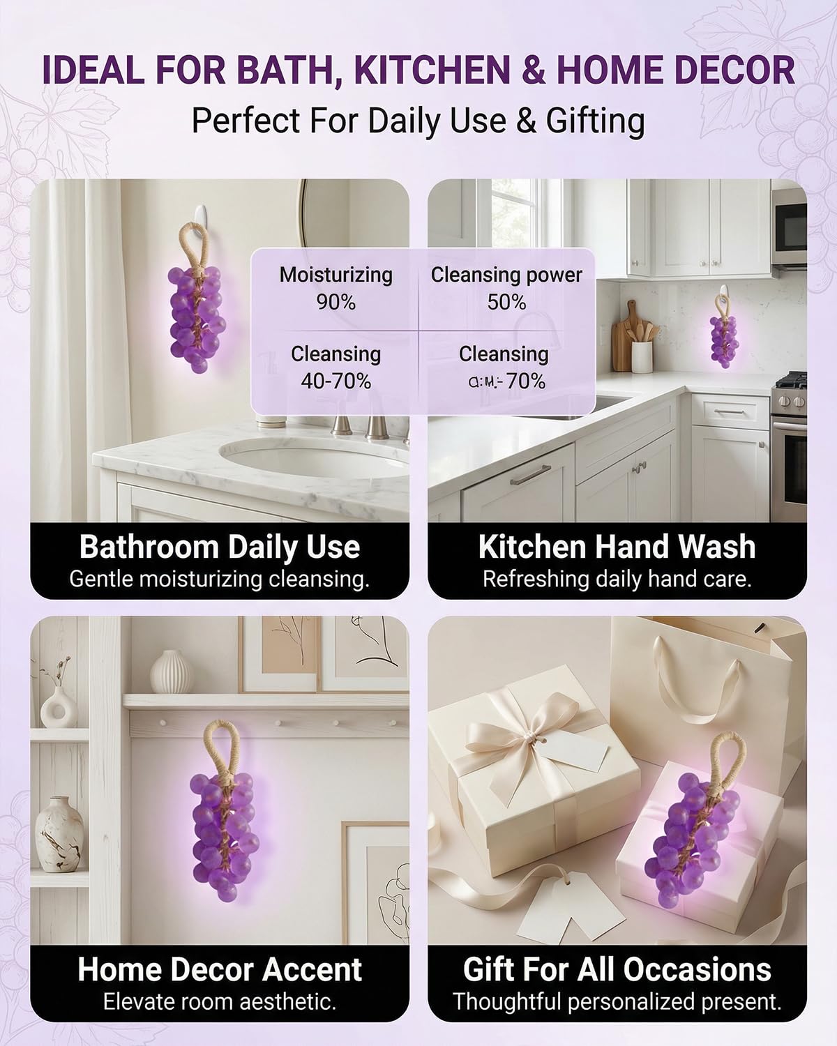 Grapes Soap on a Rope, Handmade Crystal Grape Soap, Handcrafted Cluster Natural Fruit Shaped Bath Bar for Women Men, Gentle Cleansing Hand Face Wash Home Decor and Gift Choice (6pcs mixed)