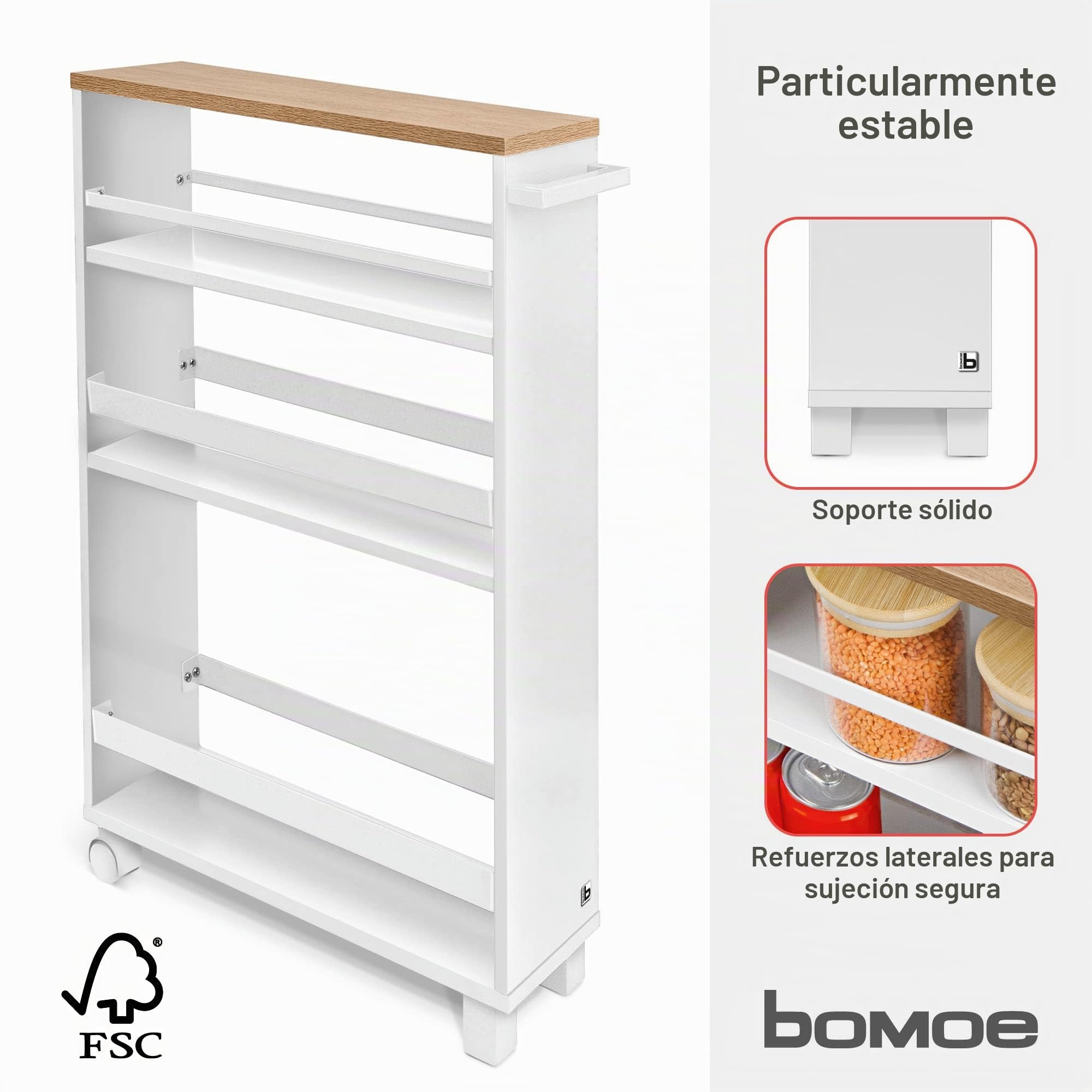 bomoe Carrito Auxiliar con Ruedas Mueble para almacenaje verdulero FSC®