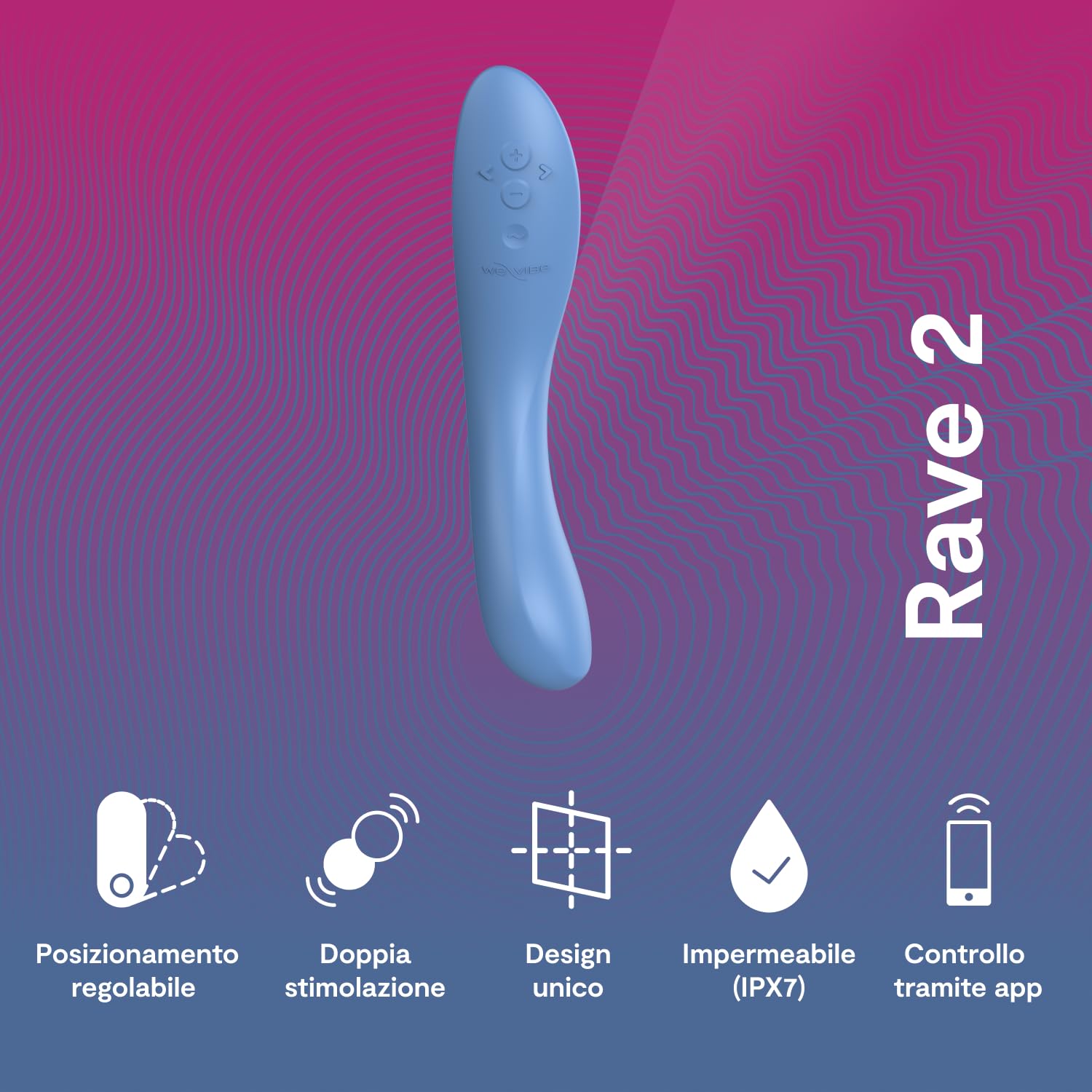 We-Vibe Rave 2 Stimolatore del punto G - Vibratore controllato da app - Massaggiatore interno - 10 modalità di vibrazione - Giocattoli sessuali di coppia impermeabili e ricaricabili - Blu