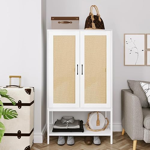 Miniatura 6 de Armario con puertas de ratán natural, armarios de dormitorio con marco de metal, armario de madera para apartamento, pequeño armario para
