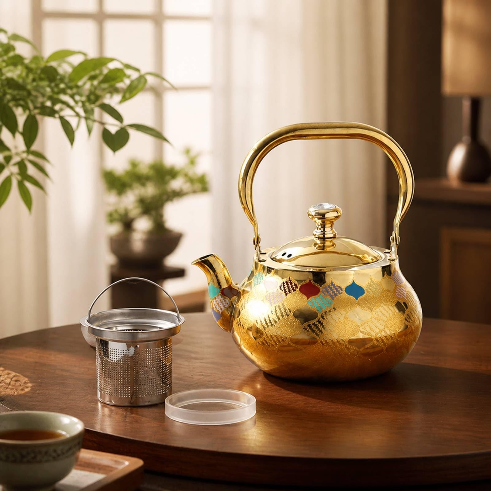 Pot à Thé Filtre à Infusion en Acier Inoxydable pour Branches Thé Service Décoratif Dans la Salle à Manger le Salon, 2,5L