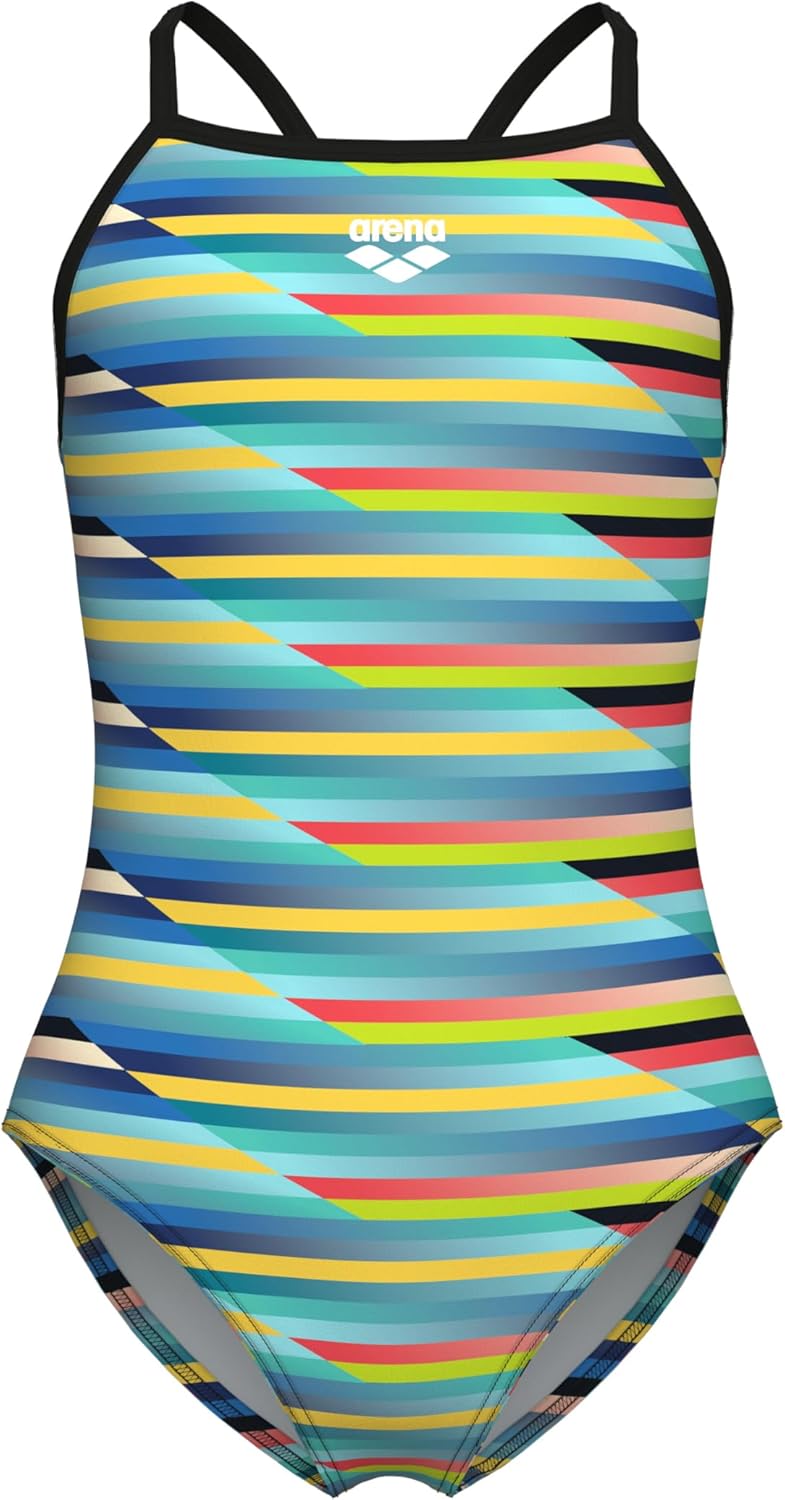 Arena Girls Arena Girl's Performance Racing Stripe Light Drop Back Athletic One Piece Swimsuit