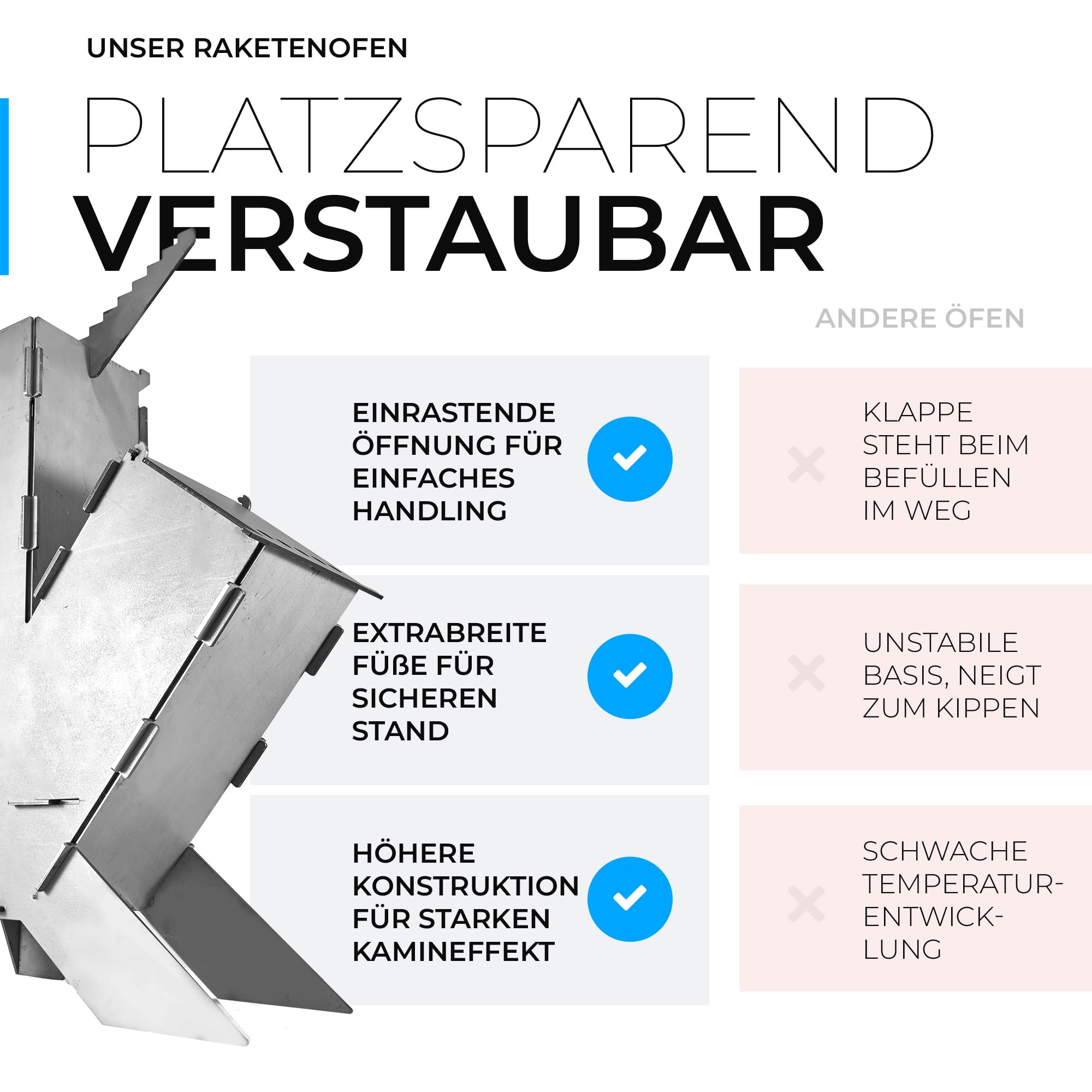 GRAFT Raketenofen inkl. Grillplatte Rocket Stove Stecksystem aus massivem 3 mm dickem Stahl | Feuerschale | Pelletofen | Holzofen | Campingkocher | Campinggrill | Holzkochherd