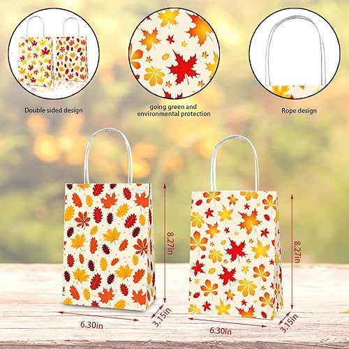 Miniatura 2 de 12 bolsas de regalo de otoño para fiesta de Acción de Gracias, hojas de arce naranja de otoño, bolsas de comestibles, bolsas de papel de Acción de