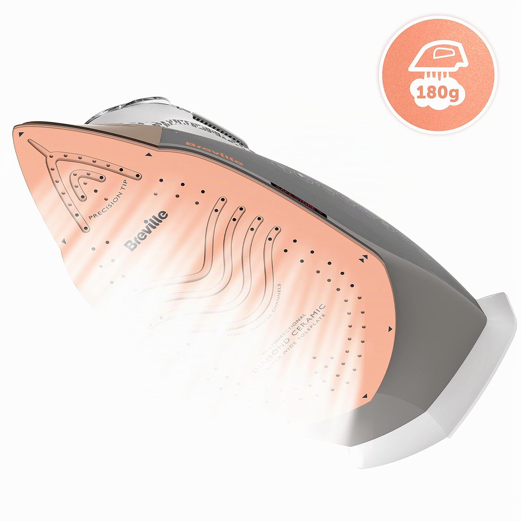 Breville plancha de vapor DiamondXpress | 2800 W | Suela de cerámica multidireccional de diamante | Depósito de agua de 400 ml | Blanco y oro rosa [VIN420X]