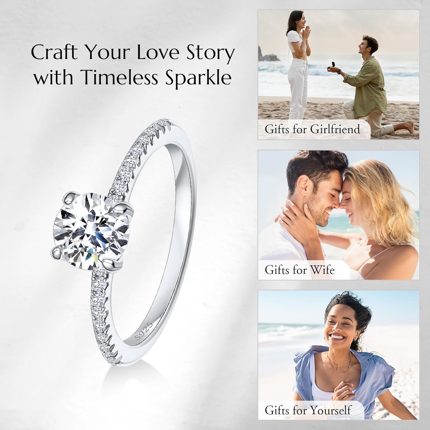 NORBU Solitaire Pave Moissanite Engagement Ring for Women, 1CT D Color VVS1 Clarity, 925 Sterling Silver Promise Ring with 18K White Gold Plated, Jewelry Gift for Wedding Anniversary Birthday Christmas Valentine's Day - Image 5