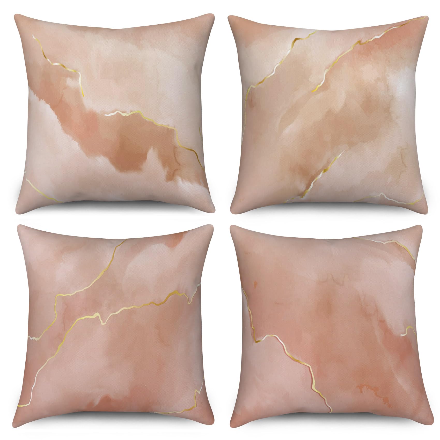 ASDCXZ Marble Cushion 45x45 cm 4-Pack, Modern Orange Grey Gold Marble Optic Sofa Deco Washable Polyester Flax Textile Pillow Cover