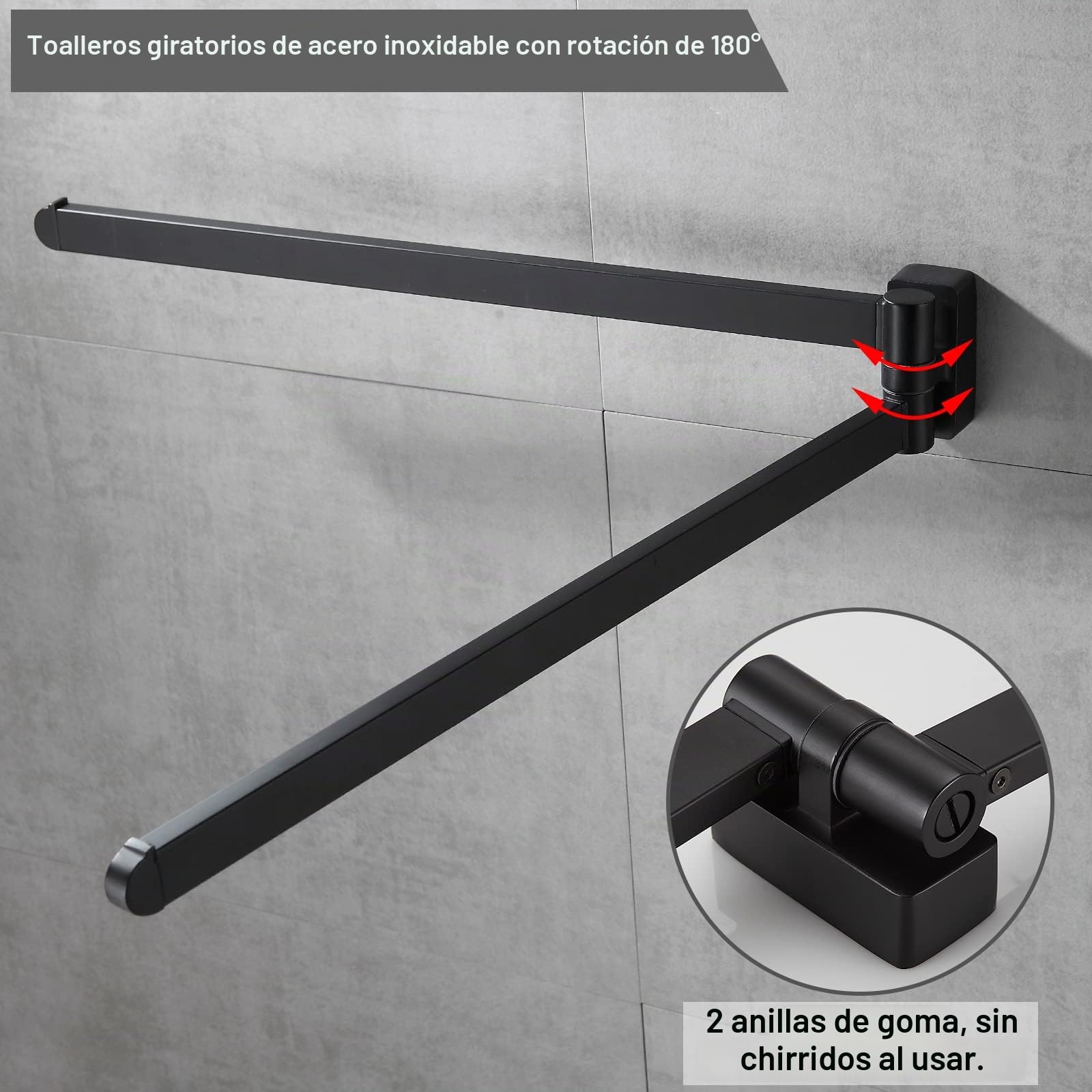 BGL Toallero Giratorio Negro, Organizador de Almacenamiento, Ahorro de Espacio, Soporte de Toalla de Pared Doble Giratorio para baño