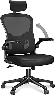 naspaluro Office Desk Chair with Flip-Up Armrest High Back Ergonomic Computer Chair with Adjustable Headrest and Lumbar Support Executive Swivel Chair for Home and Office - Black