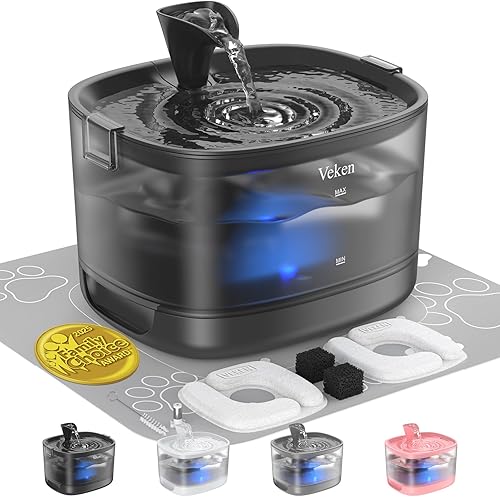 Veken Fuente de agua para gatos con tanque desmontable y clips seguros, fácil de limpiar y montar, dispensador de bebidas para mascotas de 85 oz/2.5