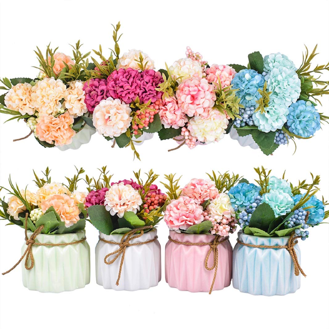 LADADA Fiori Artificiali Con Vaso – Ortensie Finte Bianche, Piante In Seta Per Decorazione Casa, Ufficio, Matrimoni, Tavolo Da Pranzo (Diametro 20cm, Altezza 35cm)