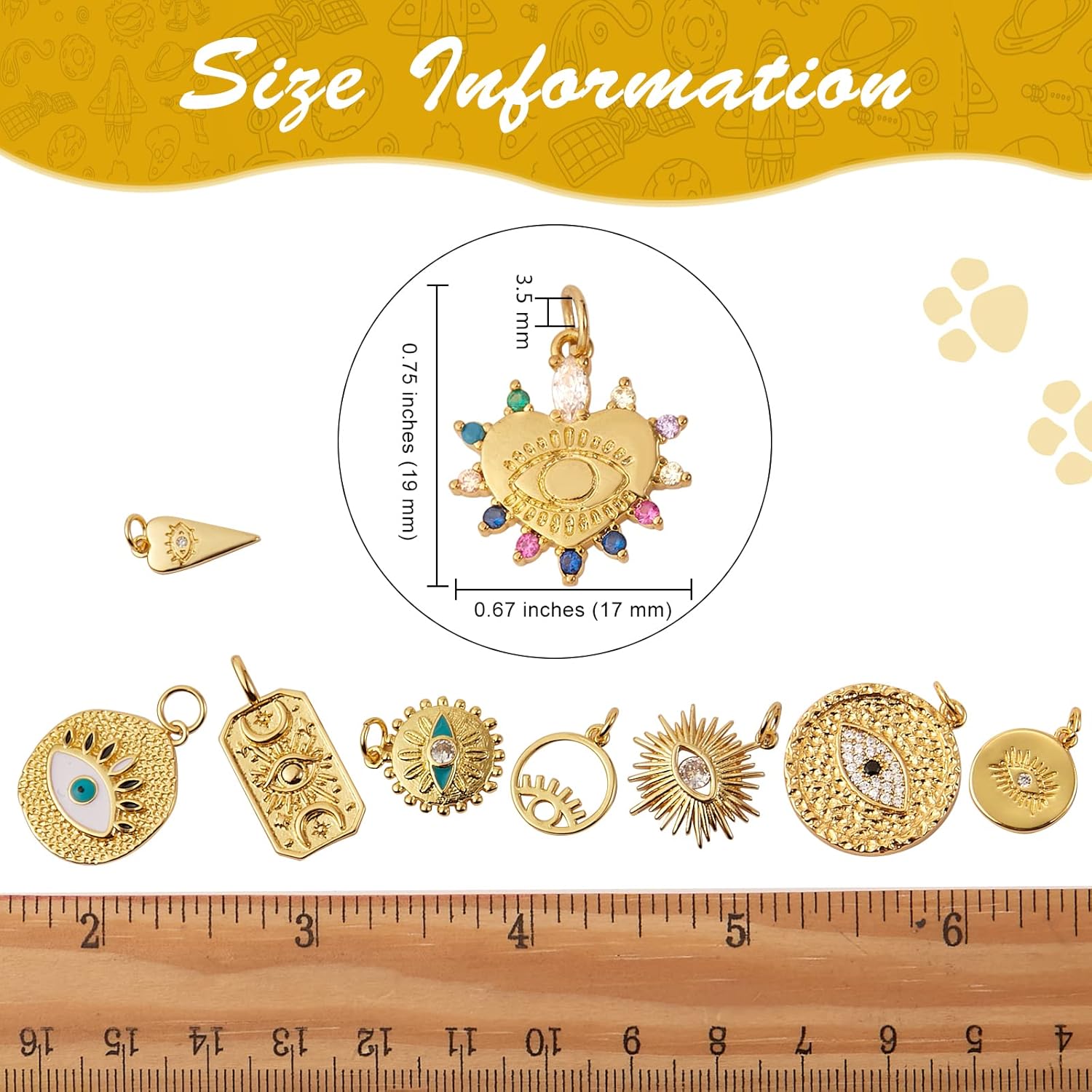 9 Pcs Evil Eye Brass Charm Cubic Zirconia Eye Charm Pendants Flat Round Eye Pendants for Jewelry Necklace Bracelet Earring Making - Image 2