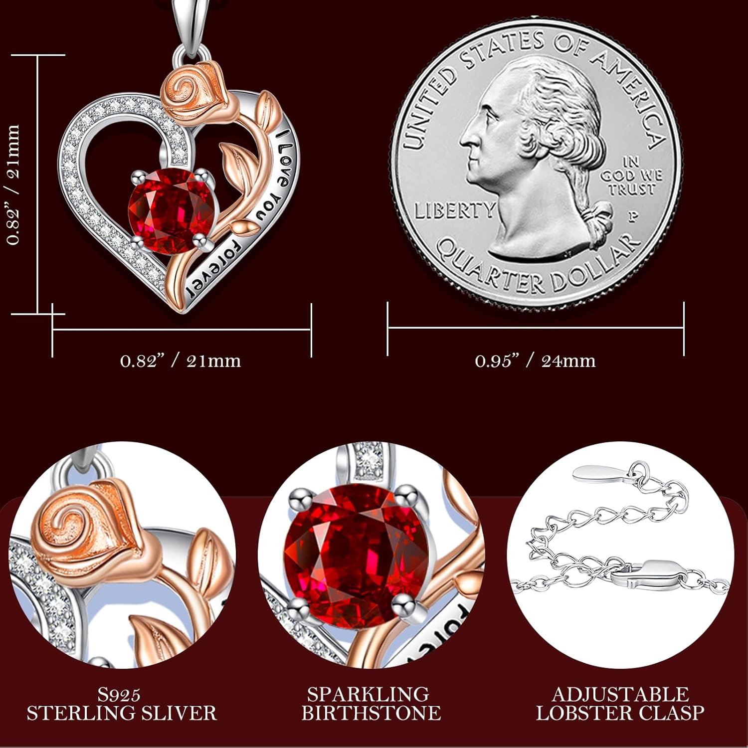 AENEAS Valentines Day Gifts for Women Birthstones Necklaces for Women, 925 Sterling Silver Heart Pendant with Sunflower/Rose/Claddagh/Flamingo/Cross, I Love You Necklace Jewelry Birthday Christmas Trendy Gifts for Women - Image 6