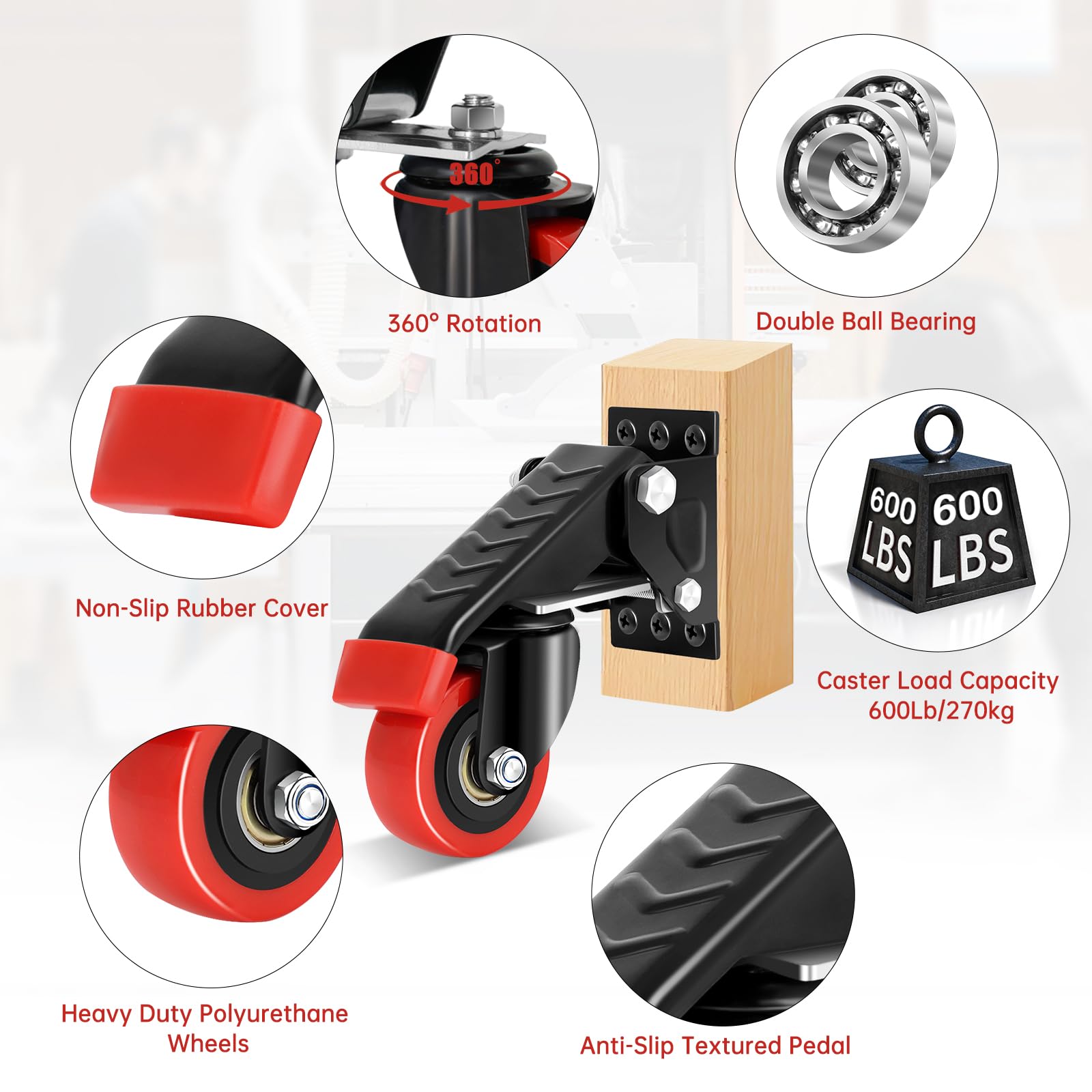 W B D WEIBIDA 63.5MM Roulette Charge Lourde, Roulettes d'établi Capacité de 300KG, Support épais et Roulette pour Tout Endroit, Roulettes de Meubles pour établi, Machines, Grands Instruments,lot de 4